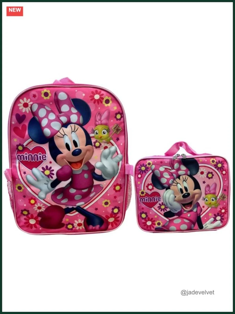 16 Inch Kids Backpack with Removable Insulated Lunch Box, Polyester, Minnie